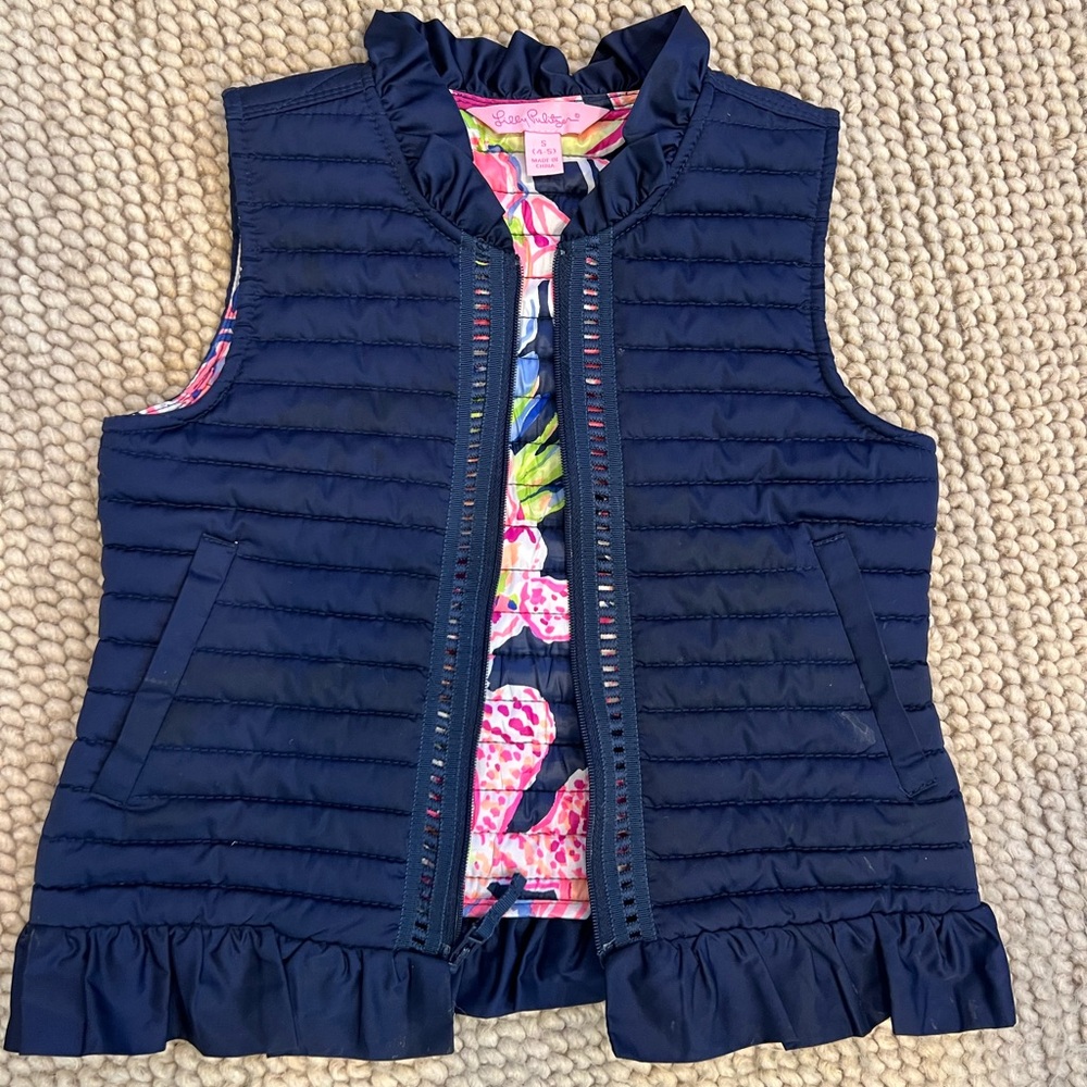LILLY PULITZER lightweight navy puffer vest Sz. S (4-5) EUC